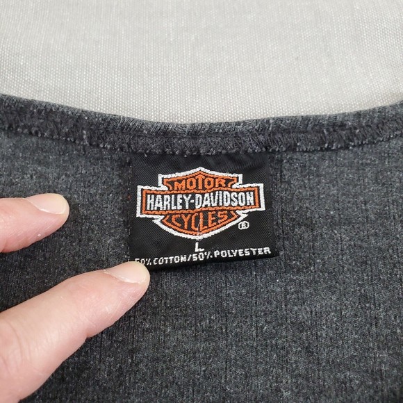VTG Harley Davidson Women Small Gray Thermal Long Sleeve Biker TShirt Ocala FL - Picture 4 of 9